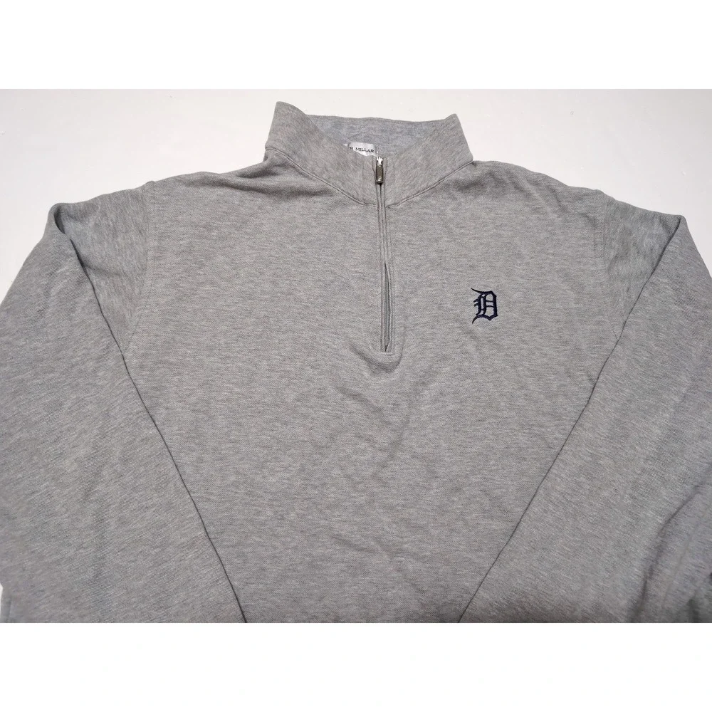 PETER MILLAR Detroit Tigers MLB Quarter Zip Sweater Mens XXL Gray